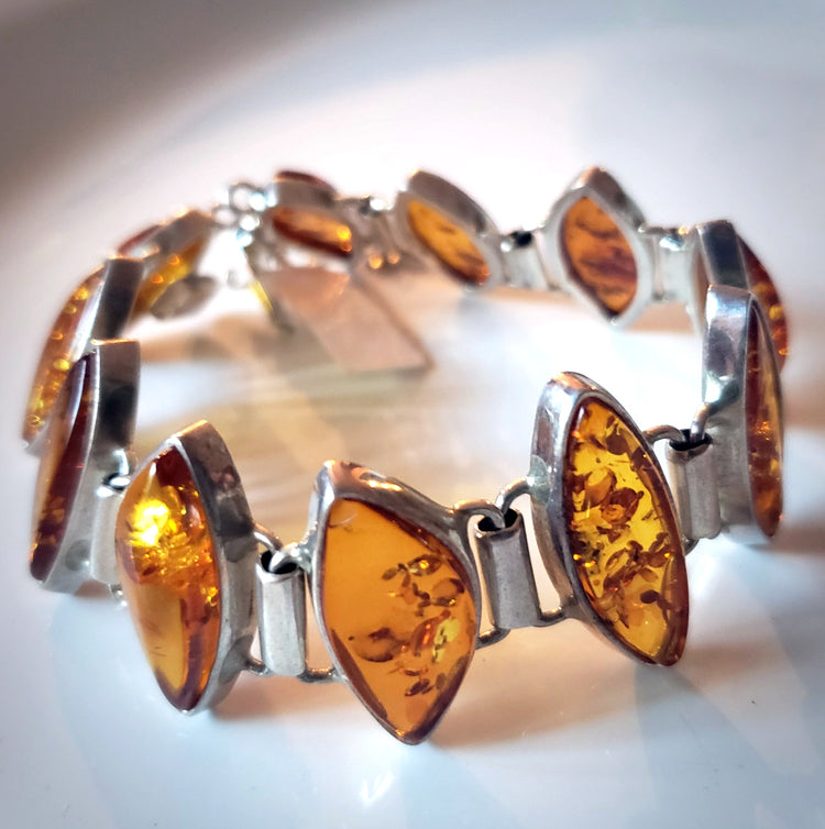 Amber Baltic Natural Gemstone Link Sterling Silver Bracelet | El Loro  Jewelry & Gifts